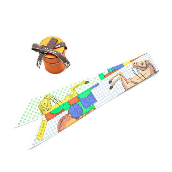 Pre Loved hermes Printed Horse Silk Twilly Women white | white Scarves & Shawls - Picture 6 of 6